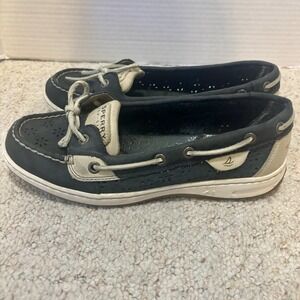 Sperry Top-Sider Size 7.5  Blue (w/ Cream) Leather Boat Shoes Preppy Classic